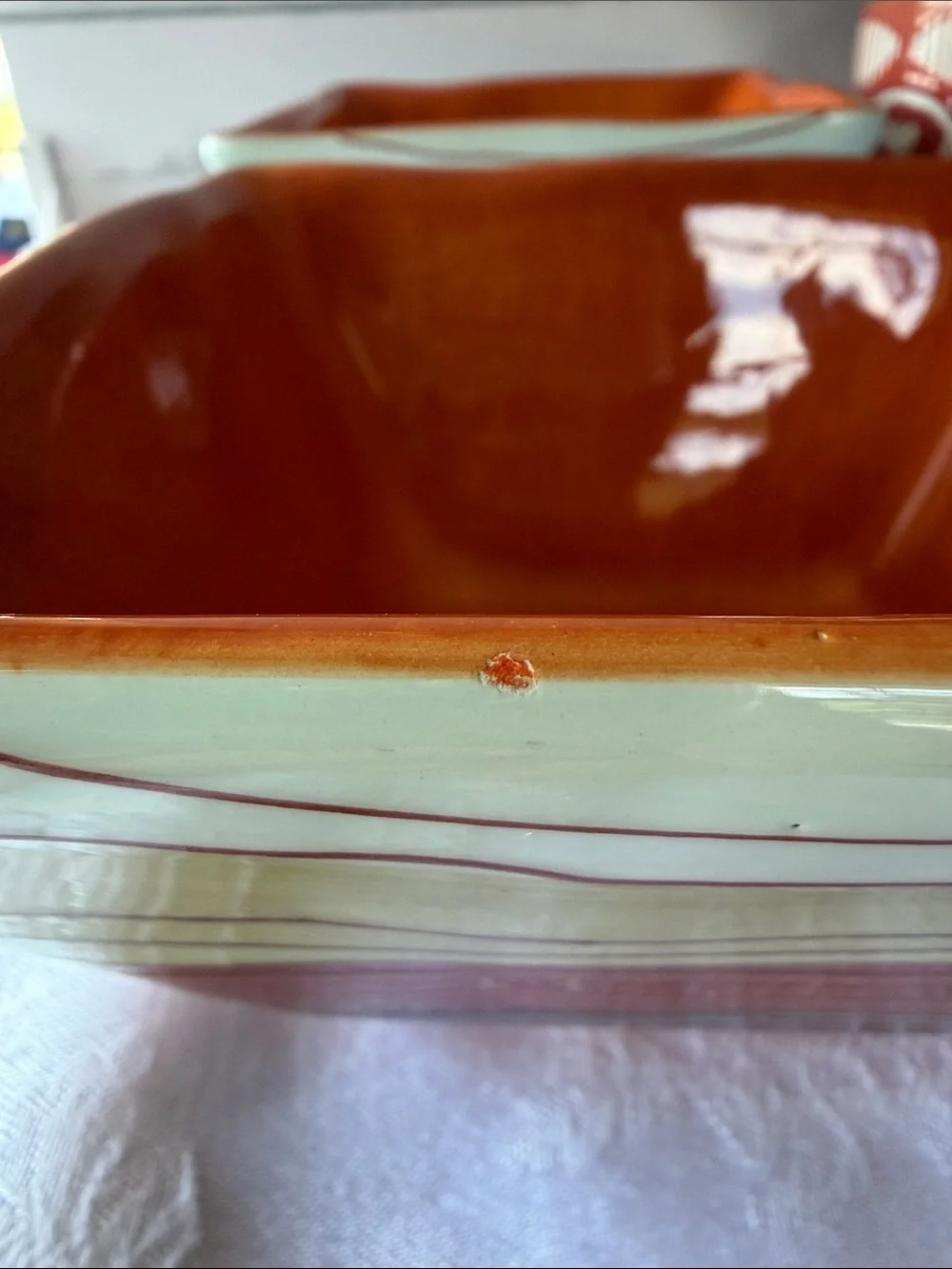 Pier 1 Square Serving Bowls in Orange and Cream Stripes